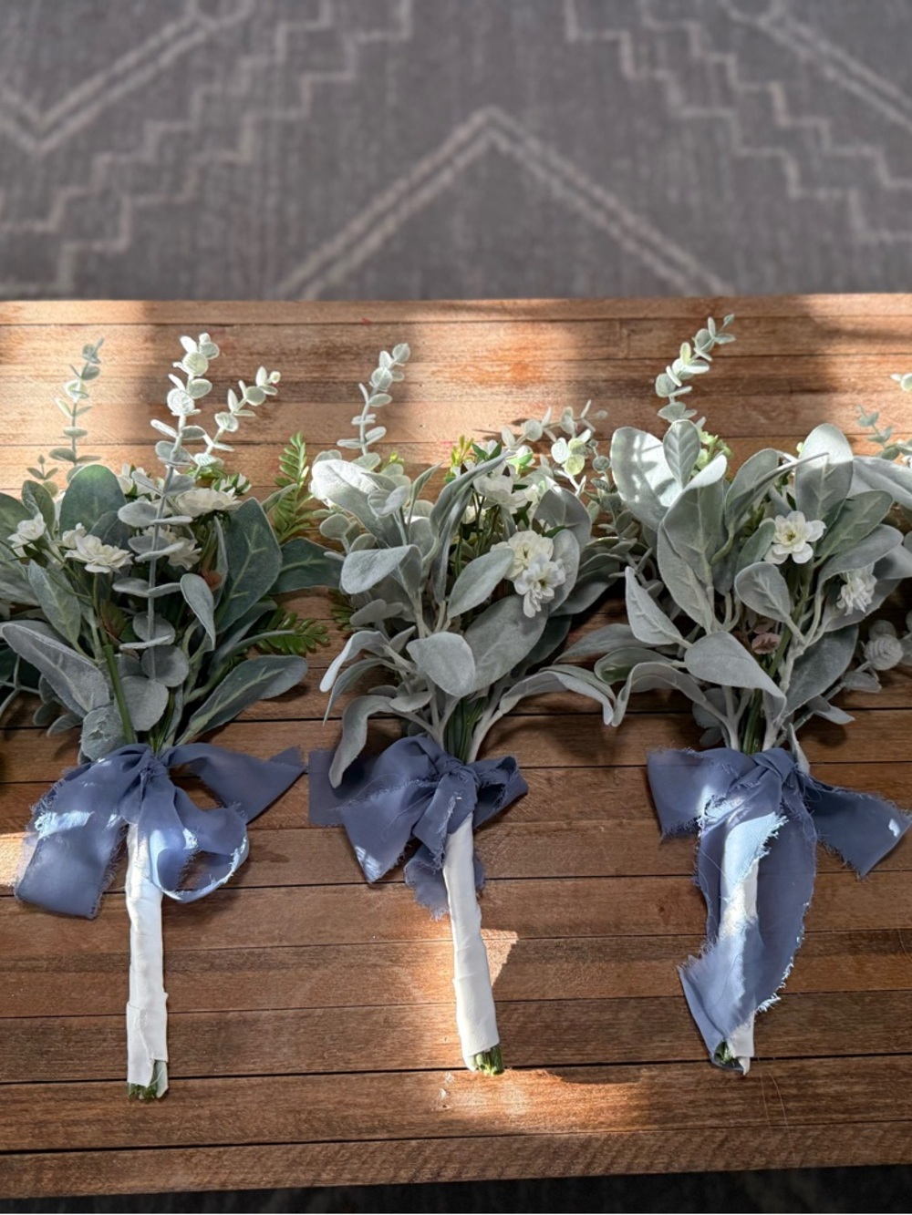 Elegant Blue Ribbon Lambs Ear Bouquet - Home Accents